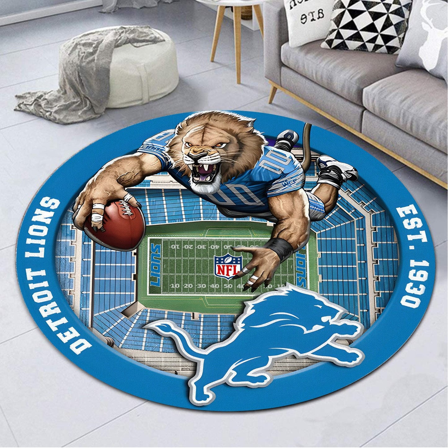 DET x NFL Luxury 3D Round Rug DatND DVT