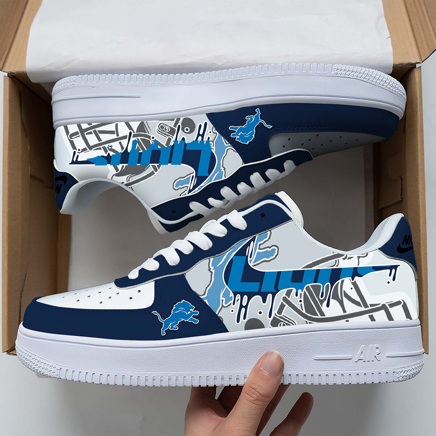 DET x NFL Team Logo Fan Air Force 1 Shoes DATND TANTD