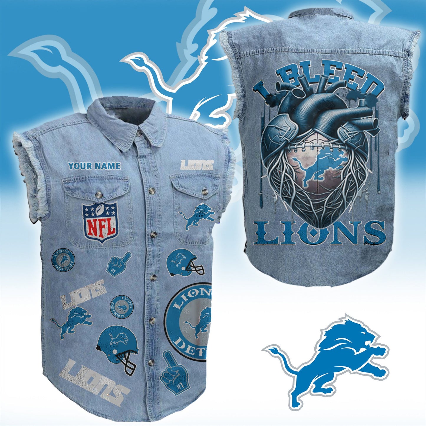 DL NFL Personalize Sleeveless Denim Jacket For Fan DDT CTND