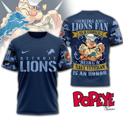DL Premium NFL Navy Veteran Popeye 3D Shirt DDT CTND