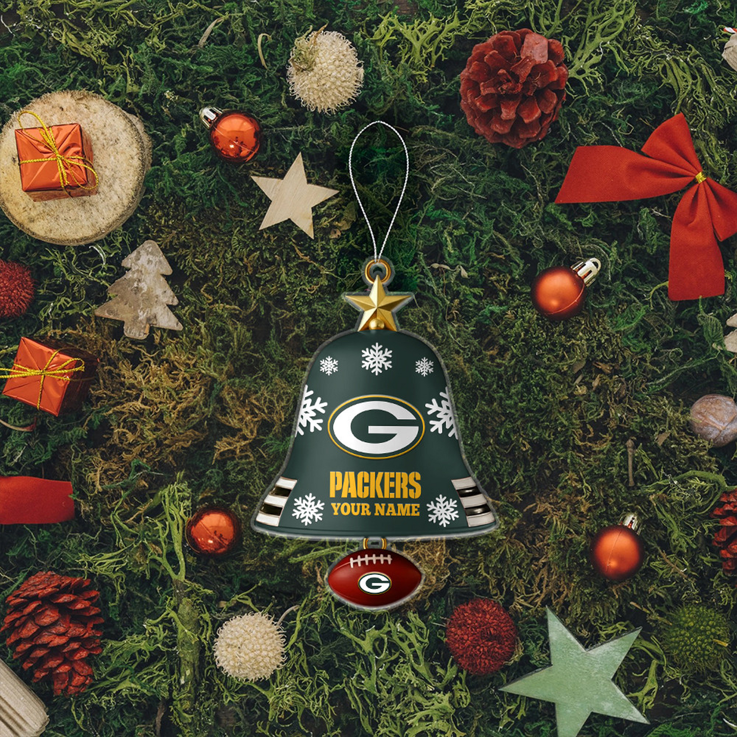 GB x NFL Christmas Bell Ornament Custom Any Name DatND DVT