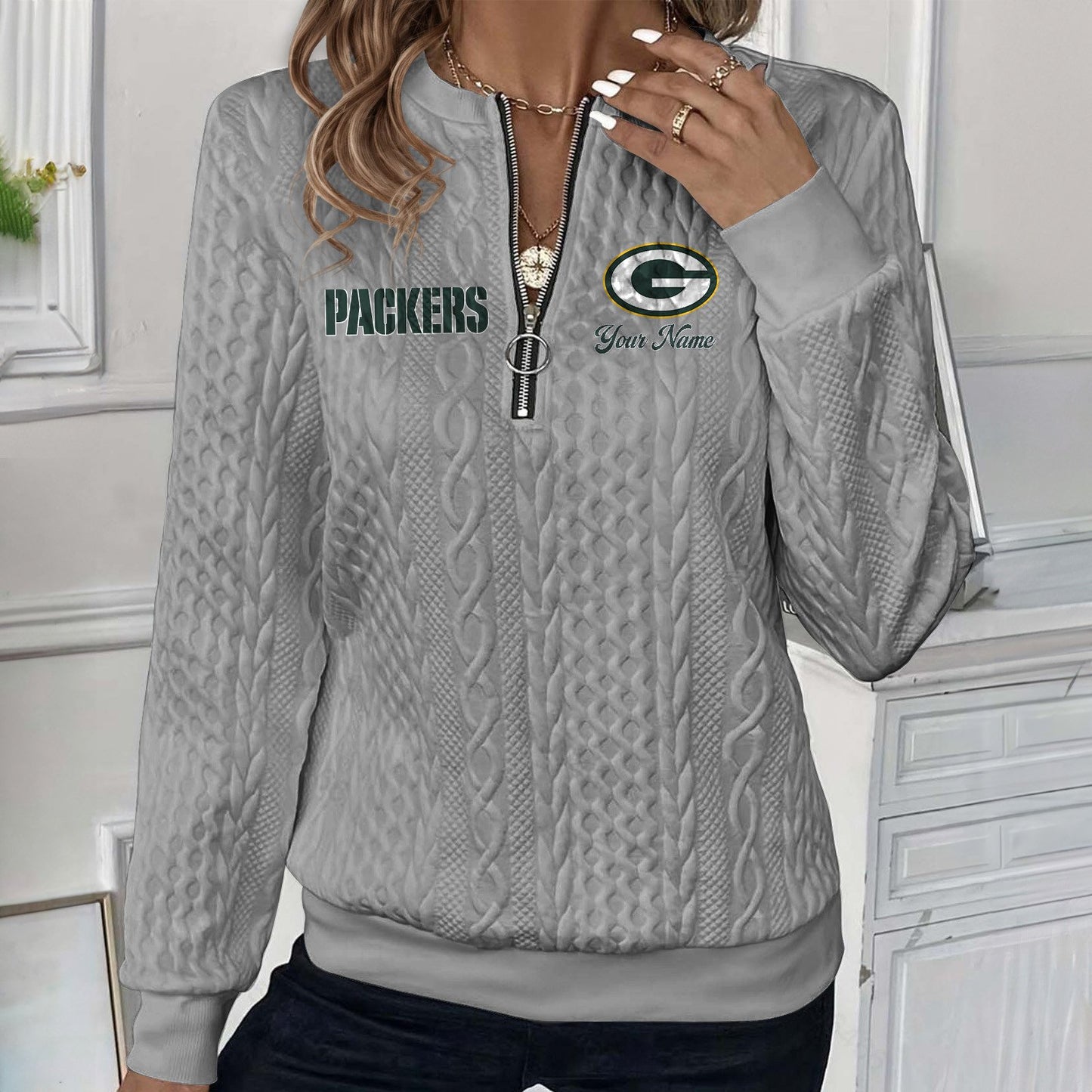 GB x NFL Women's Quilted Zip-UP Sweatshirt DatND DVT