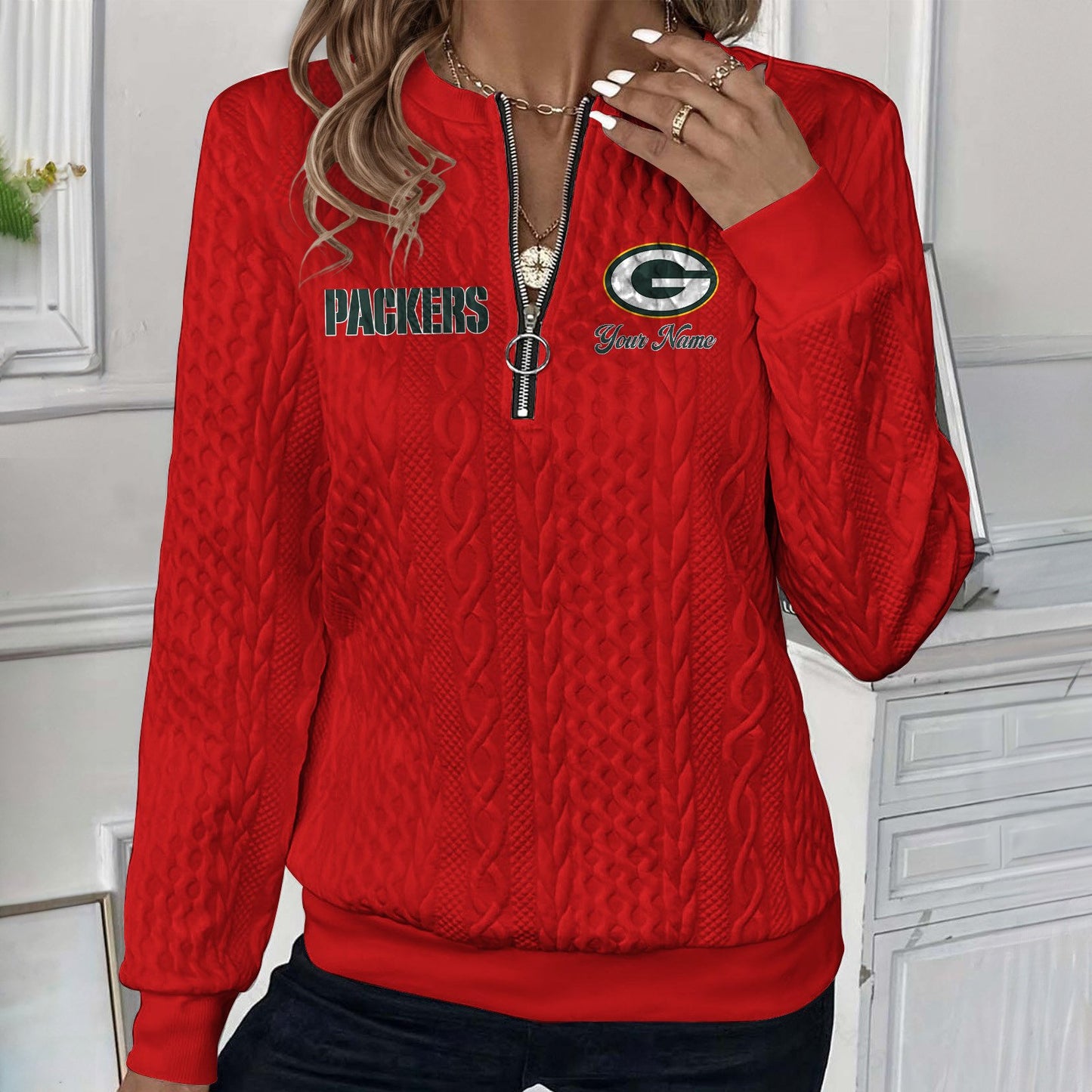 GB x NFL Women's Quilted Zip-UP Sweatshirt DatND DVT
