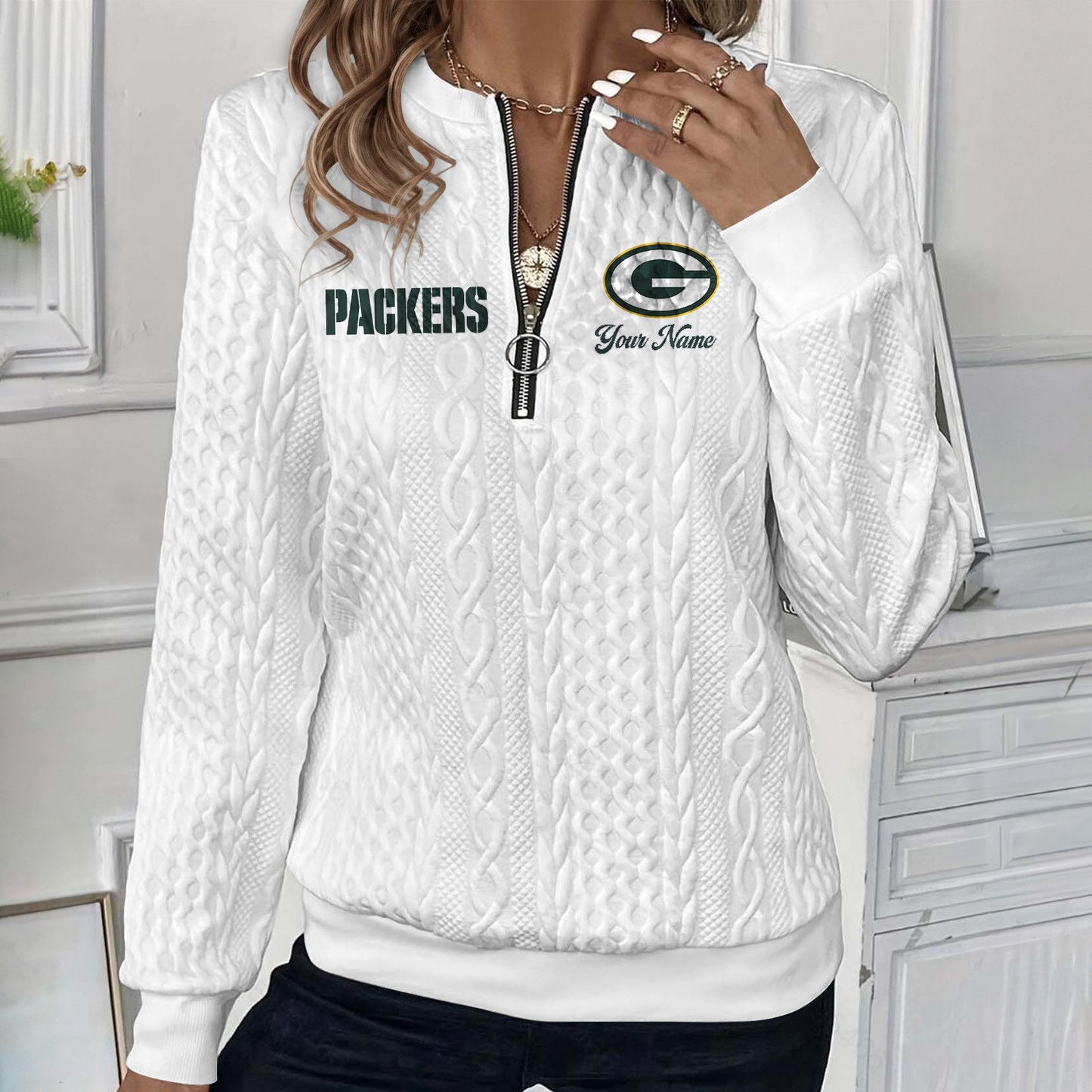 GB x NFL Women's Quilted Zip-UP Sweatshirt DatND DVT
