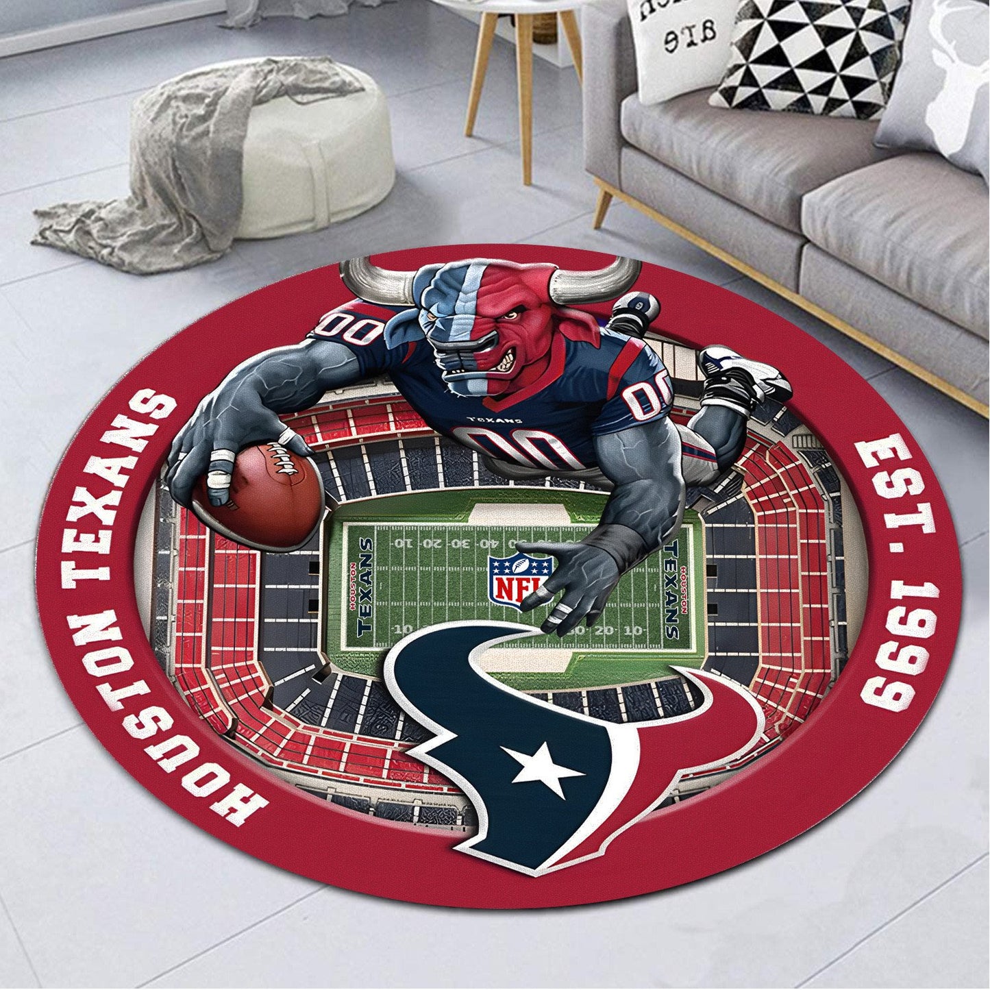 HOU x NFL Luxury 3D Round Rug DatND DVT