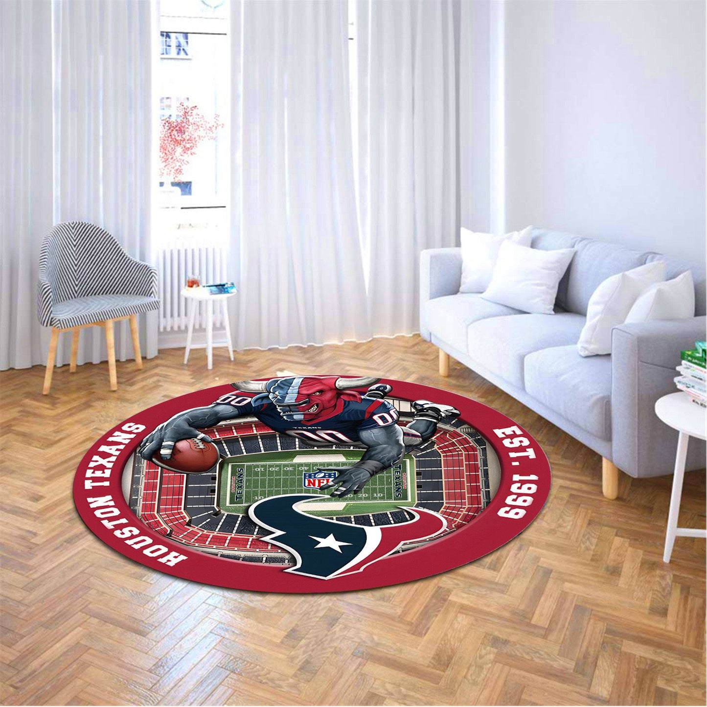 HOU x NFL Luxury 3D Round Rug DatND DVT