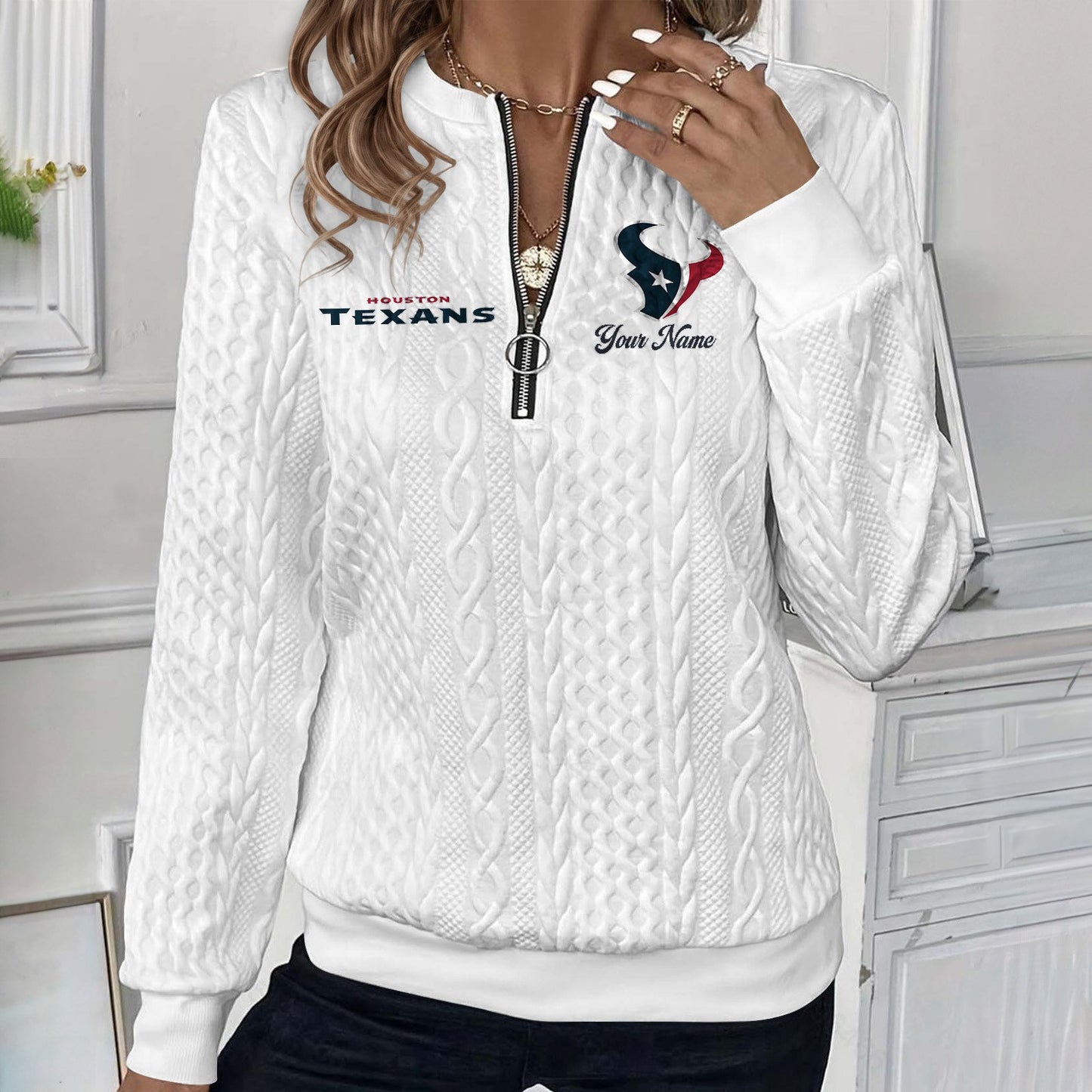 HOU x NFL Women's Quilted Zip-UP Sweatshirt DatND DVT