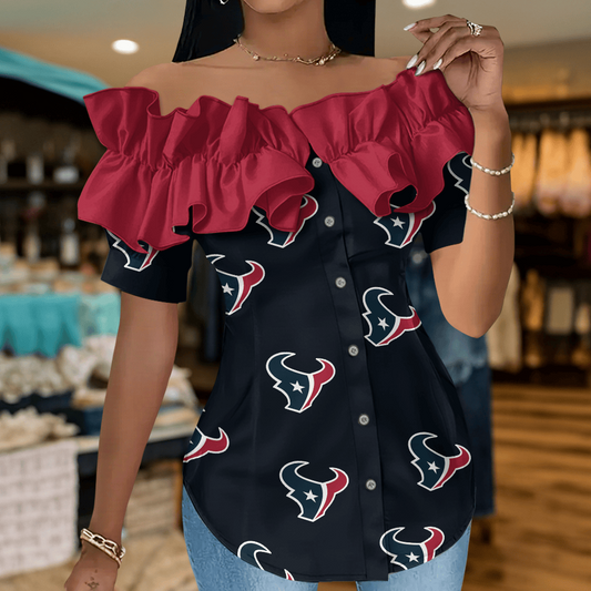 HT Premium NFL Women Ruffle Off-Shoulder Blouse DDT CTND