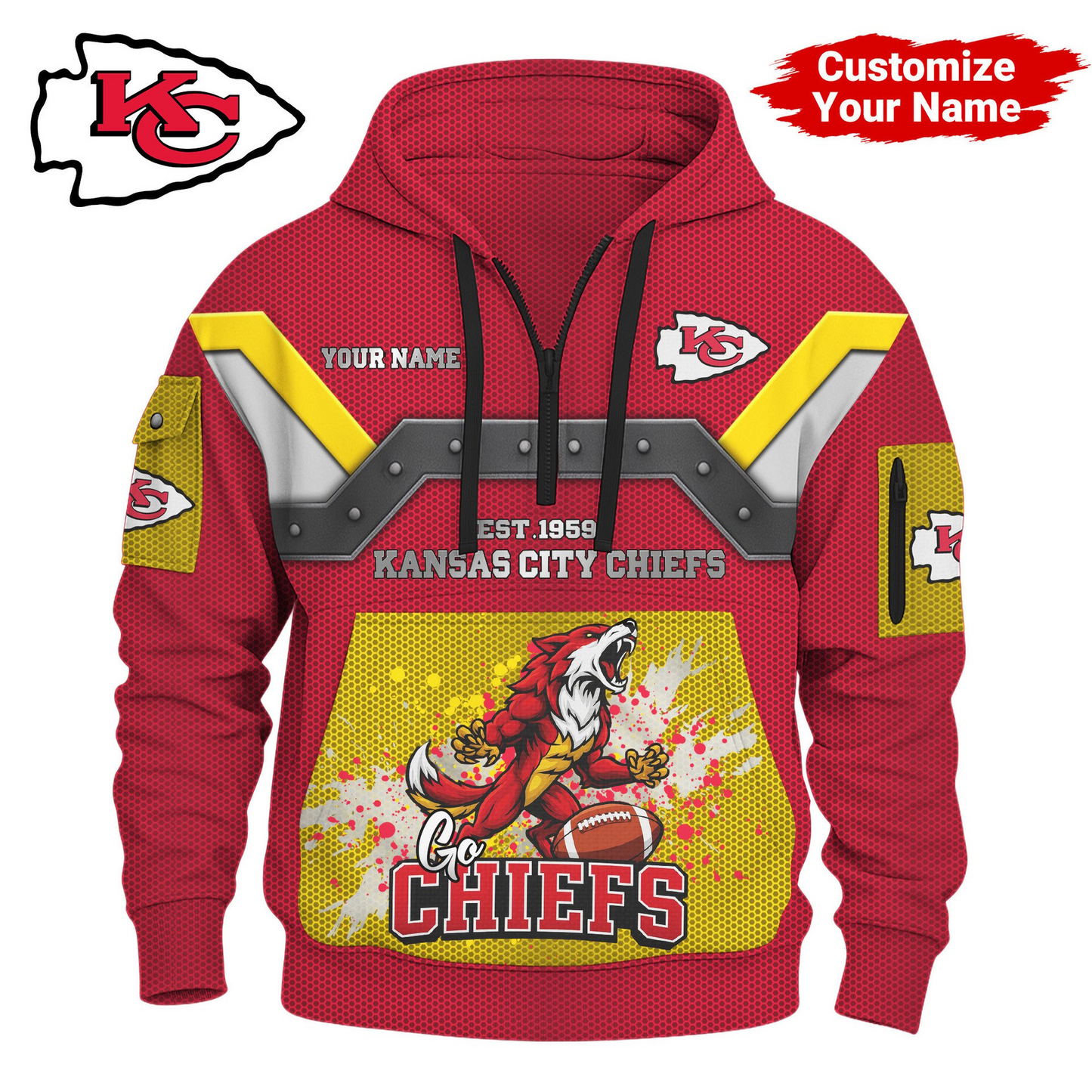 KCC Premium NFL 3D Half Zip Hoodie DDT NTL