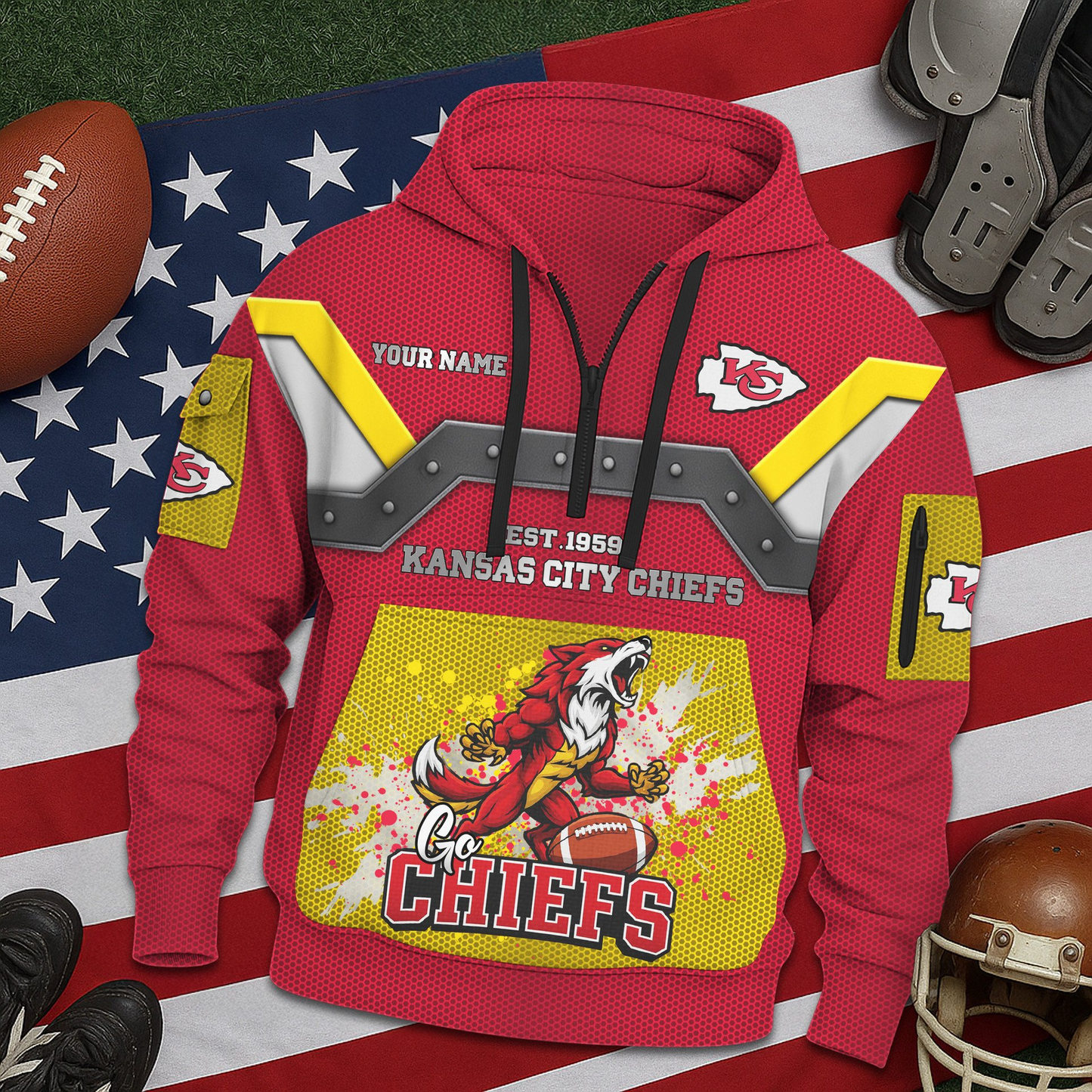 KCC Premium NFL 3D Half Zip Hoodie DDT NTL