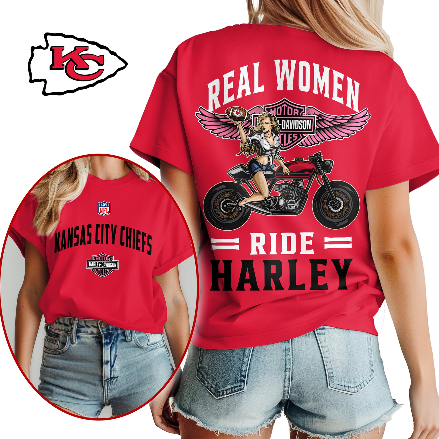 KCC Premium NFL Real Women Ride Harley 3D Shirt DDT CTND