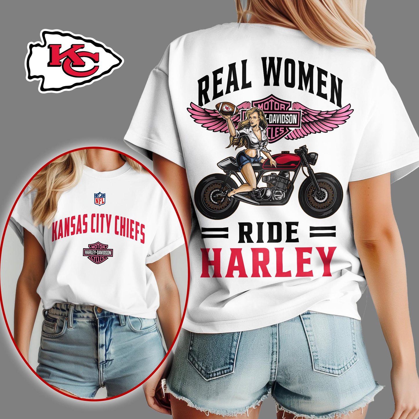 KCC Premium NFL Real Women Ride Harley 3D Shirt DDT CTND