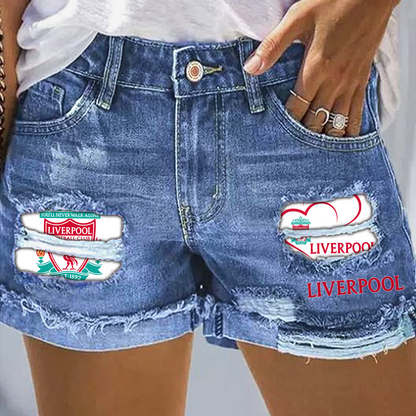 LIV Rip Print Fashion Denim Shorts