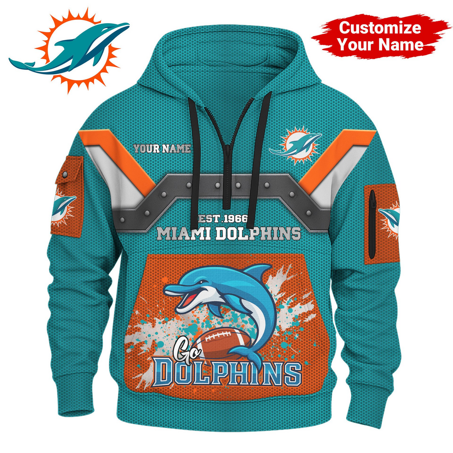 MD Premium NFL 3D Half Zip Hoodie DDT NTL