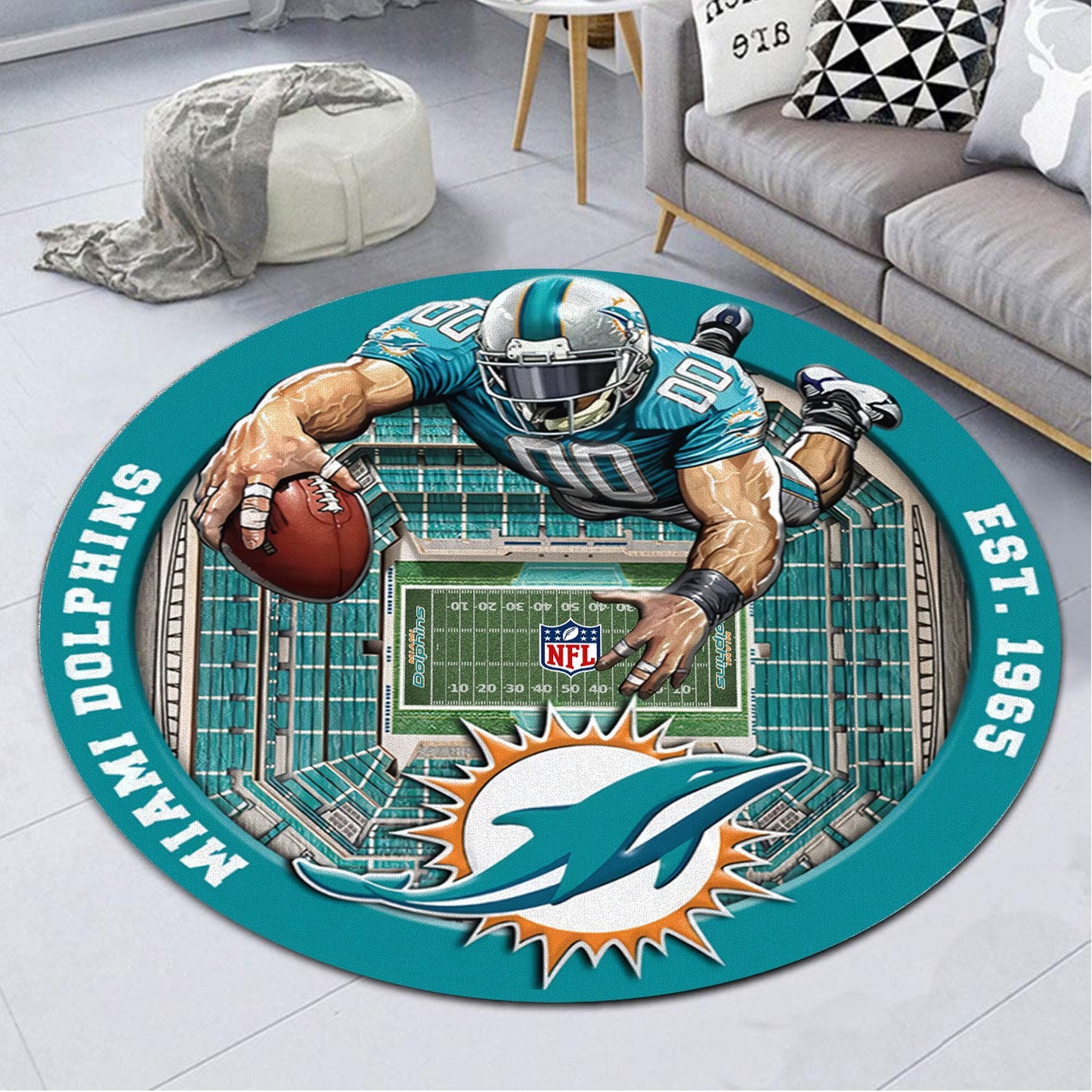 MIA x NFL Luxury 3D Round Rug DatND DVT