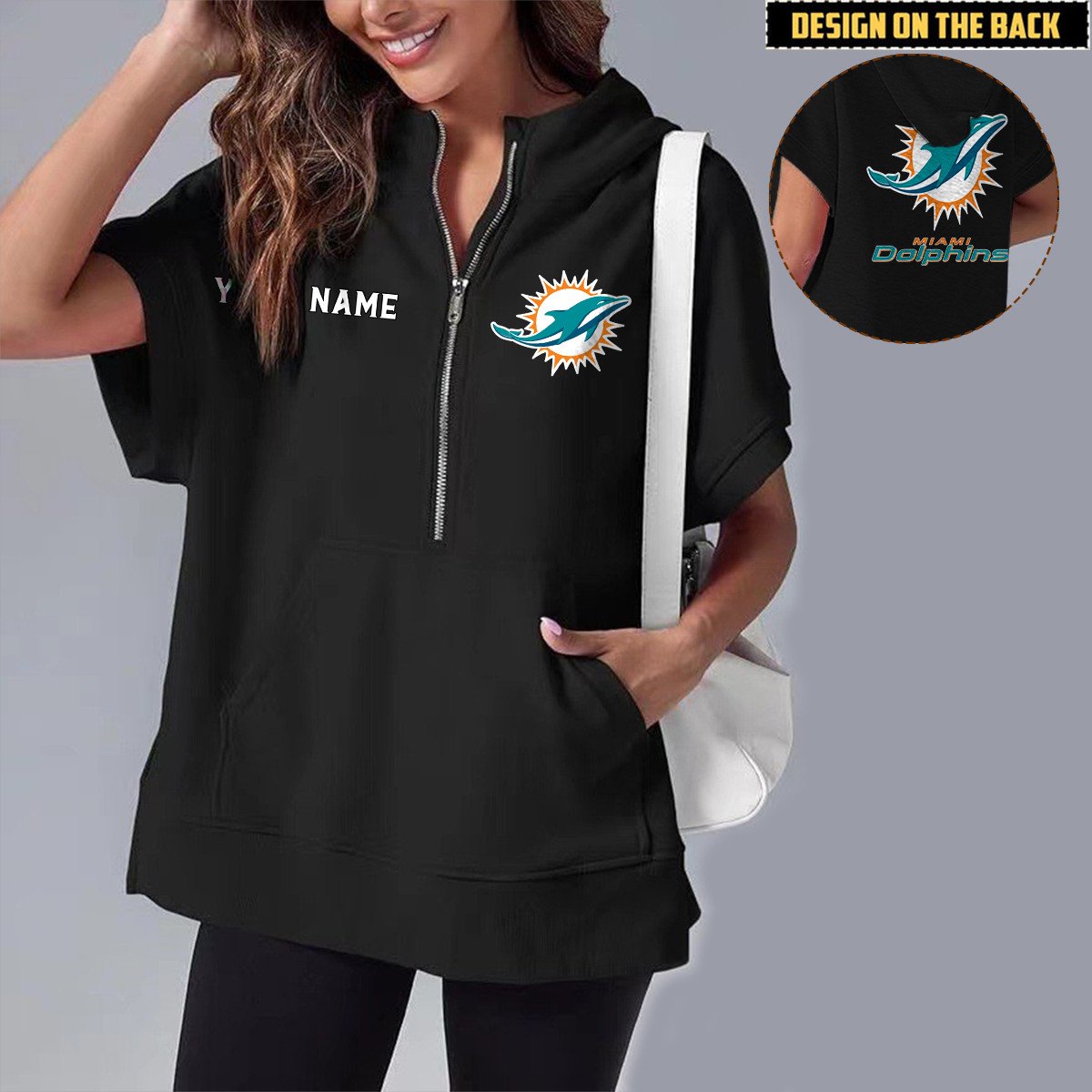 MIA x NFL Short Sleeve Zip Hoodie DATND TANTD