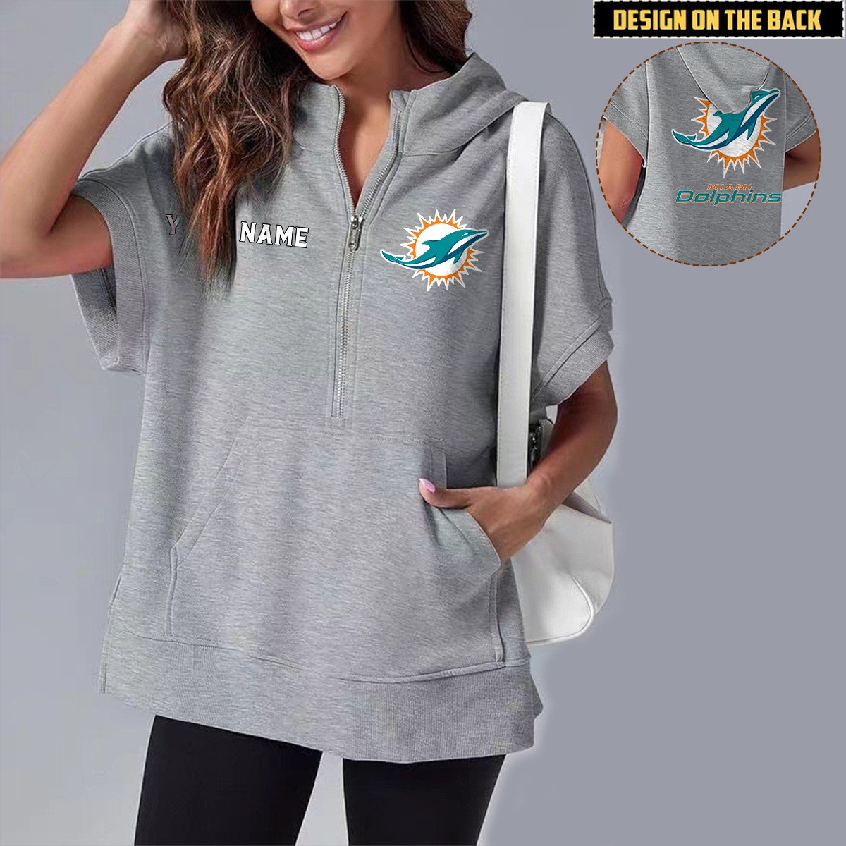 MIA x NFL Short Sleeve Zip Hoodie DATND TANTD