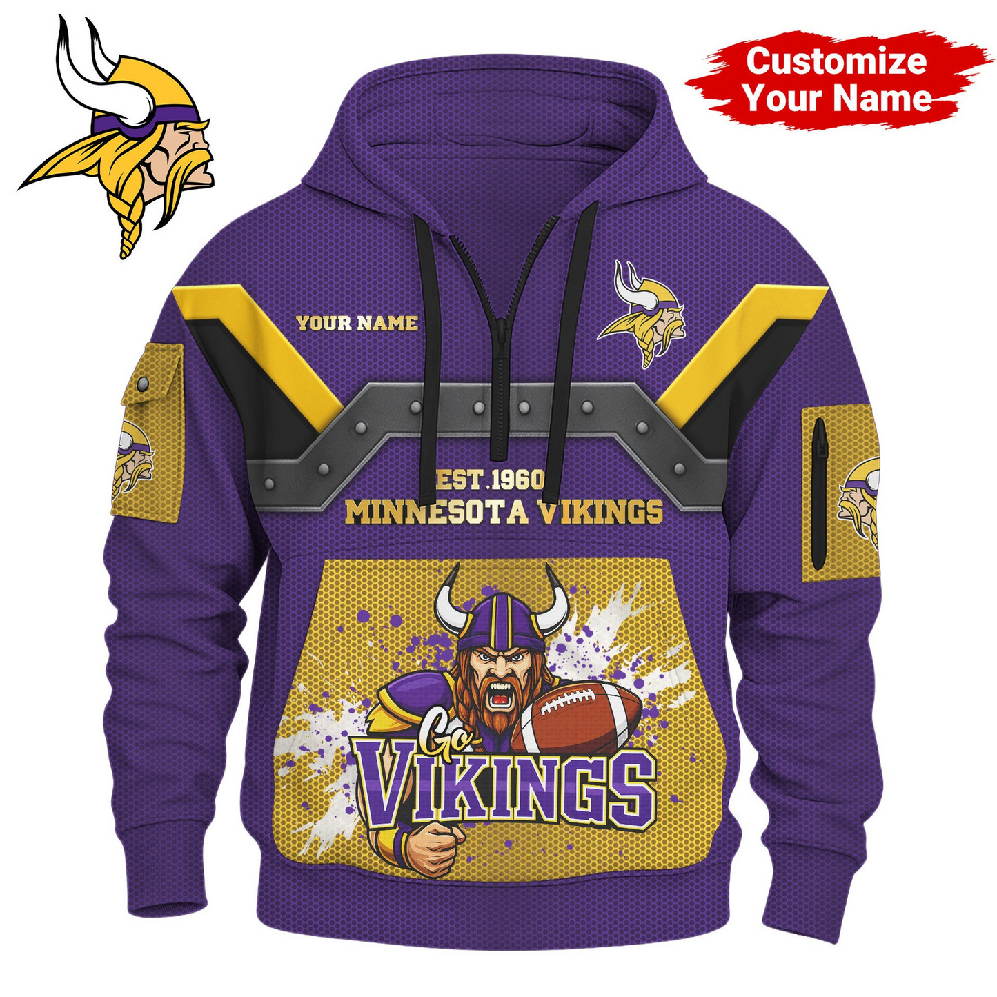 MV Premium NFL 3D Half Zip Hoodie DDT NTL