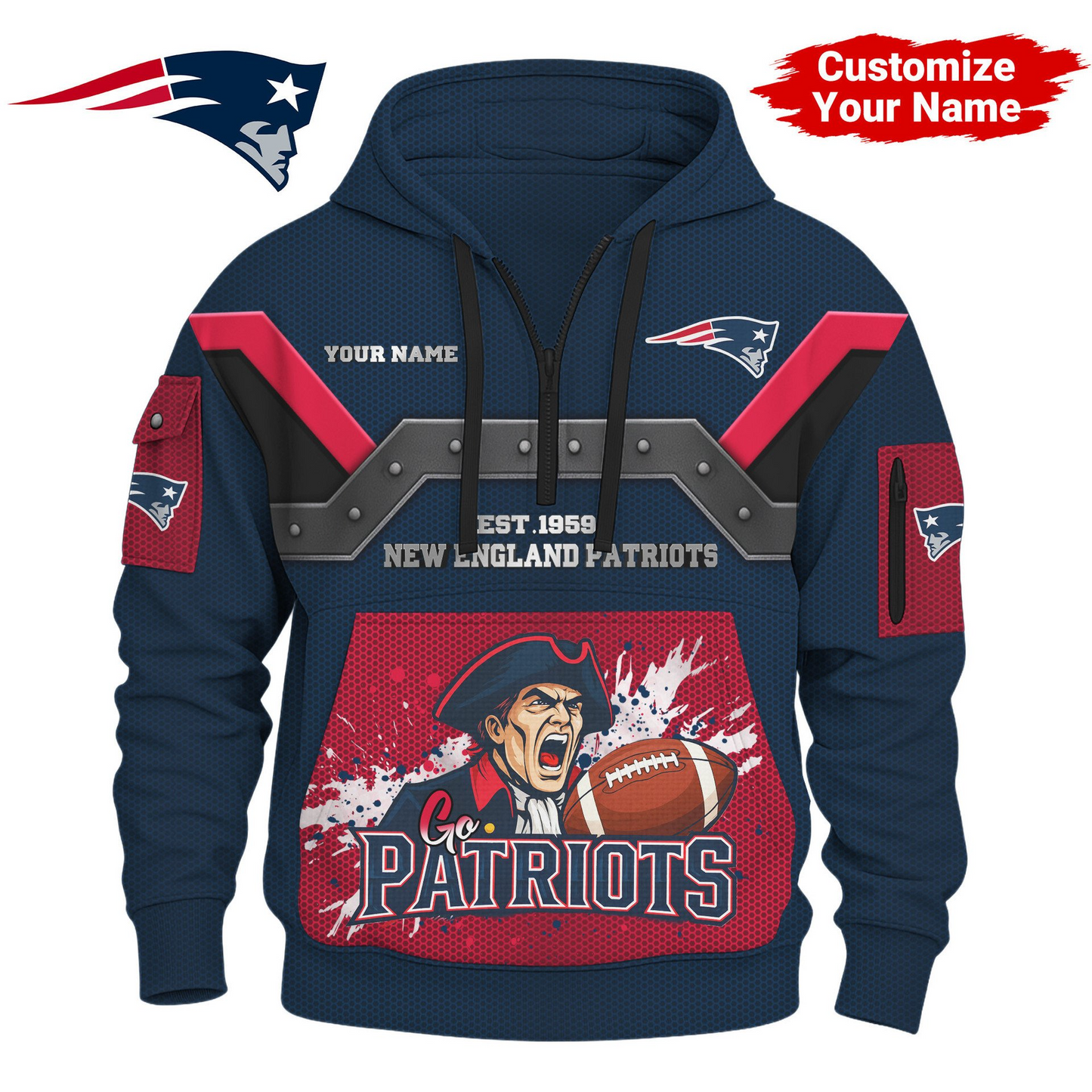 NEP Premium NFL 3D Half Zip Hoodie DDT NTL