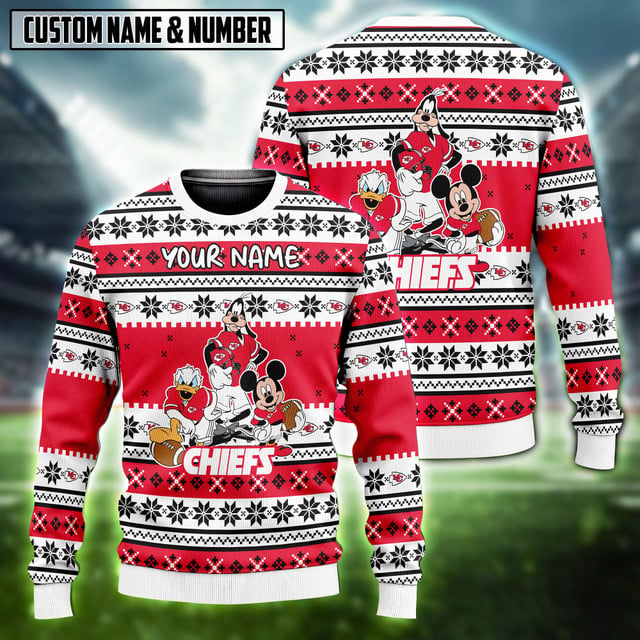 NFL x KC Disney Donald Duck Mickey Mouse Goofy Ugly Christmas Sweater V1 NAK