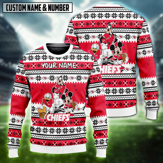 NFL x KC Disney Donald Duck Mickey Mouse Goofy Ugly Christmas Sweater V1 NAK