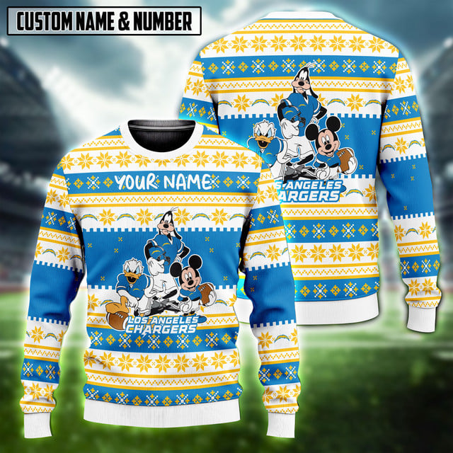 NFL x LAC Disney Donald Duck Mickey Mouse Goofy Ugly Christmas Sweater V1 NAK