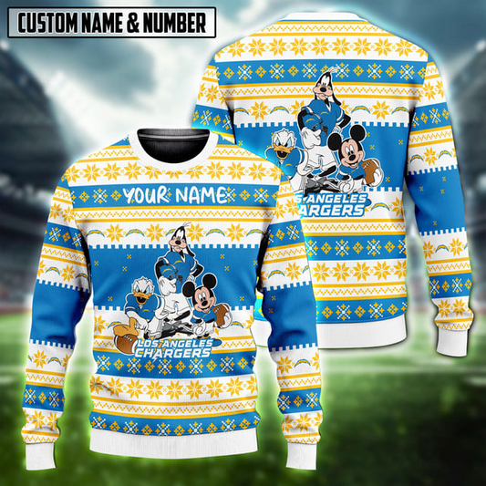 NFL x LAC Disney Donald Duck Mickey Mouse Goofy Ugly Christmas Sweater V1 NAK