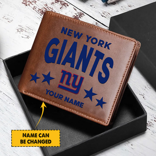 NYG Football Leather Man Black Brown Wallet Personalized Any Name DATND TANTD