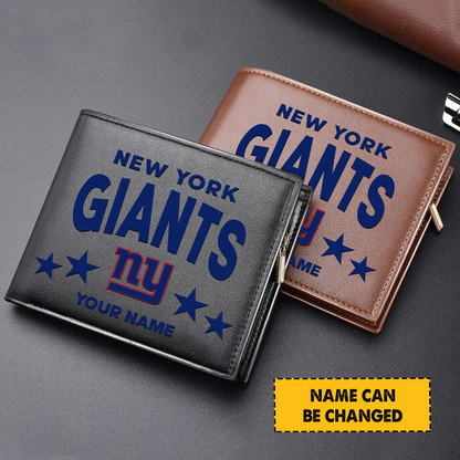 NYG Football Leather Man Black Brown Wallet Personalized Any Name DATND TANTD