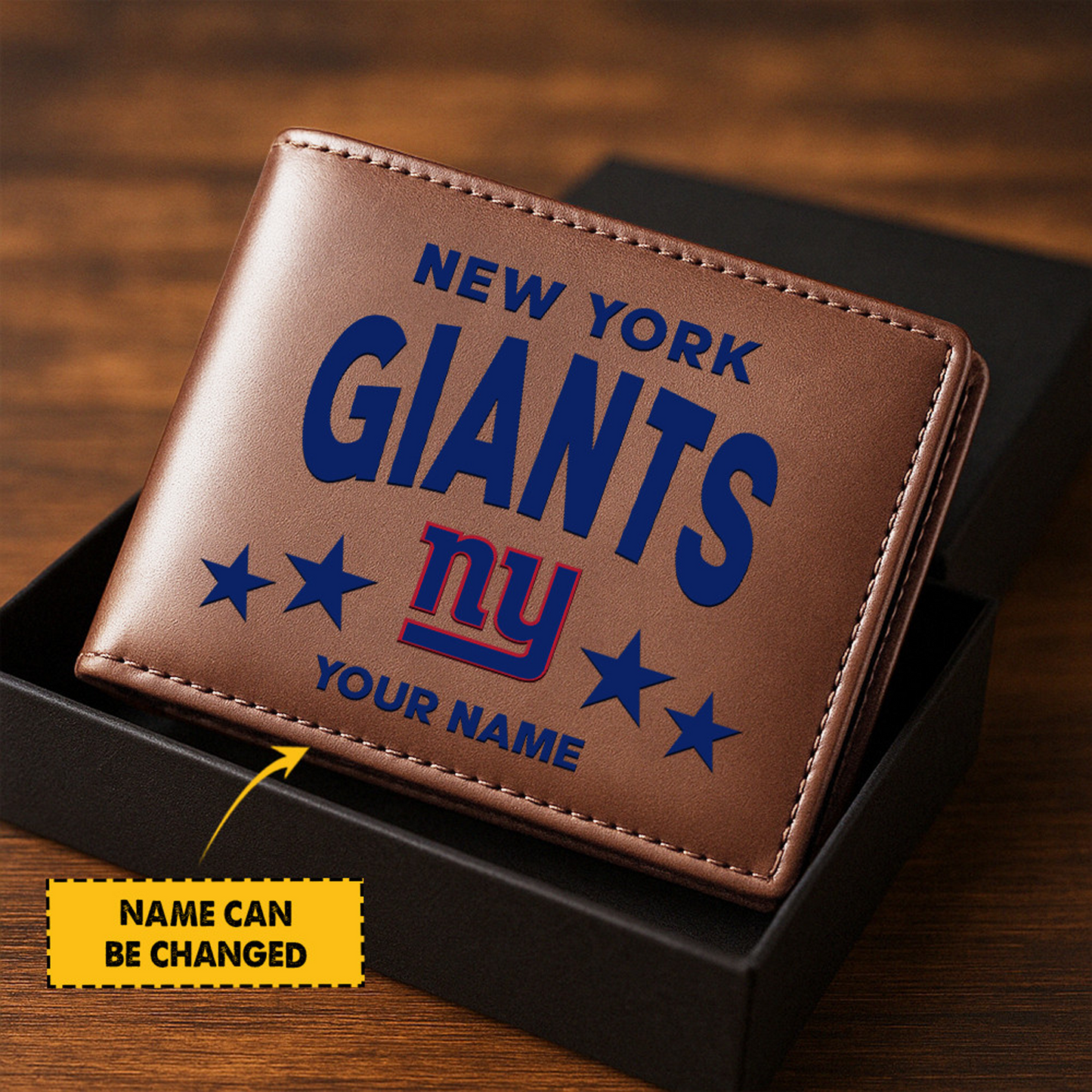 NYG Football Leather Man Black Brown Wallet Personalized Any Name DATND TANTD
