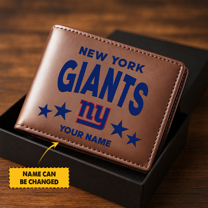 NYG Football Leather Man Black Brown Wallet Personalized Any Name DATND TANTD