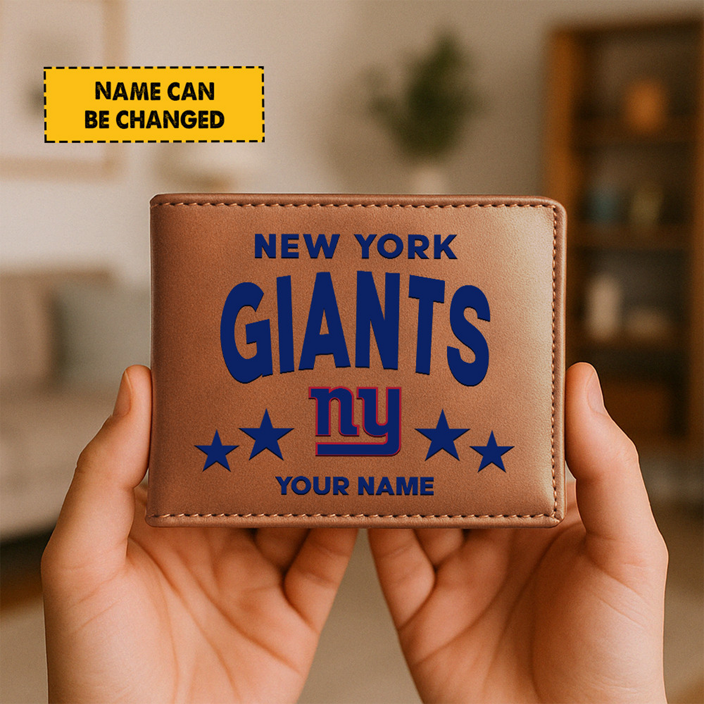 NYG Football Leather Man Black Brown Wallet Personalized Any Name DATND TANTD
