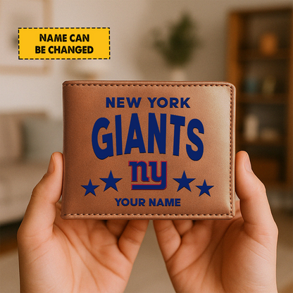 NYG Football Leather Man Black Brown Wallet Personalized Any Name DATND TANTD