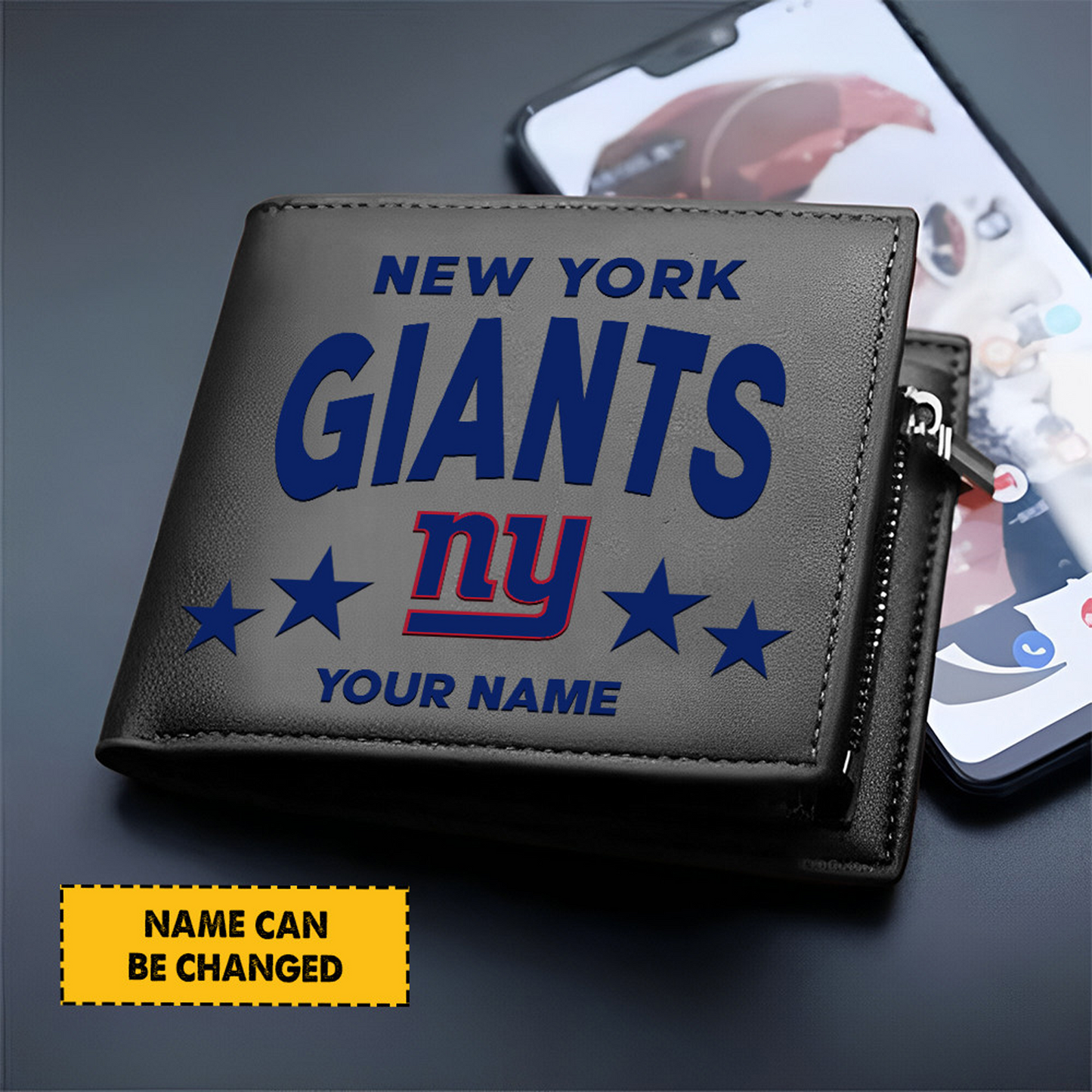 NYG Football Leather Man Black Brown Wallet Personalized Any Name DATND TANTD