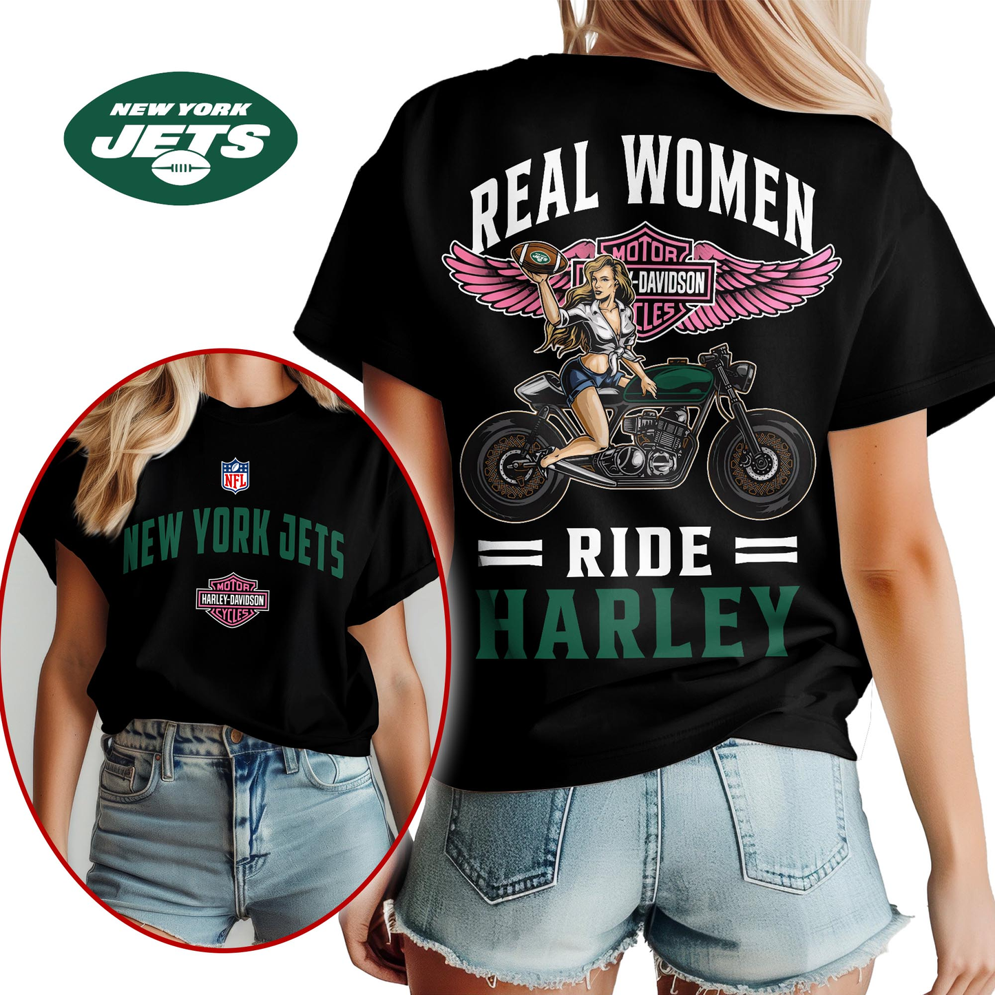 NYJ Premium NFL Real Women Ride Harley 3D Shirt DDT CTND