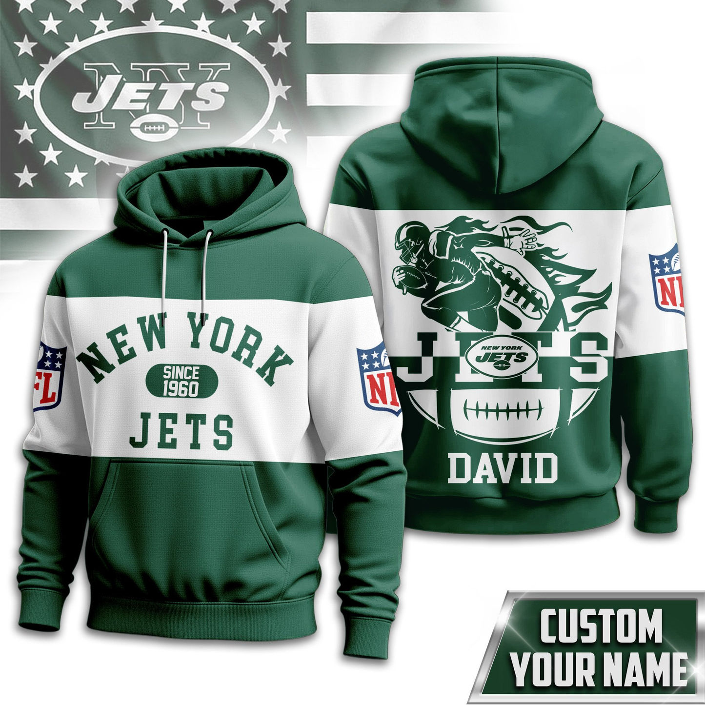 NYJ Premium NFL Touchdown Spirit Personalized Hoodie DDT CTND