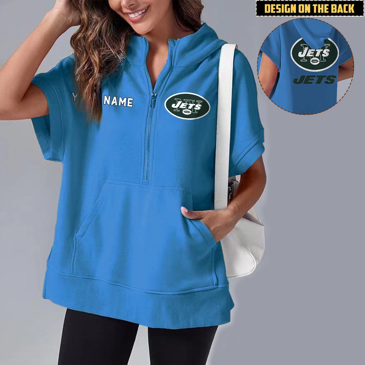 NYJ x NFL Short Sleeve Zip Hoodie DATND TANTD