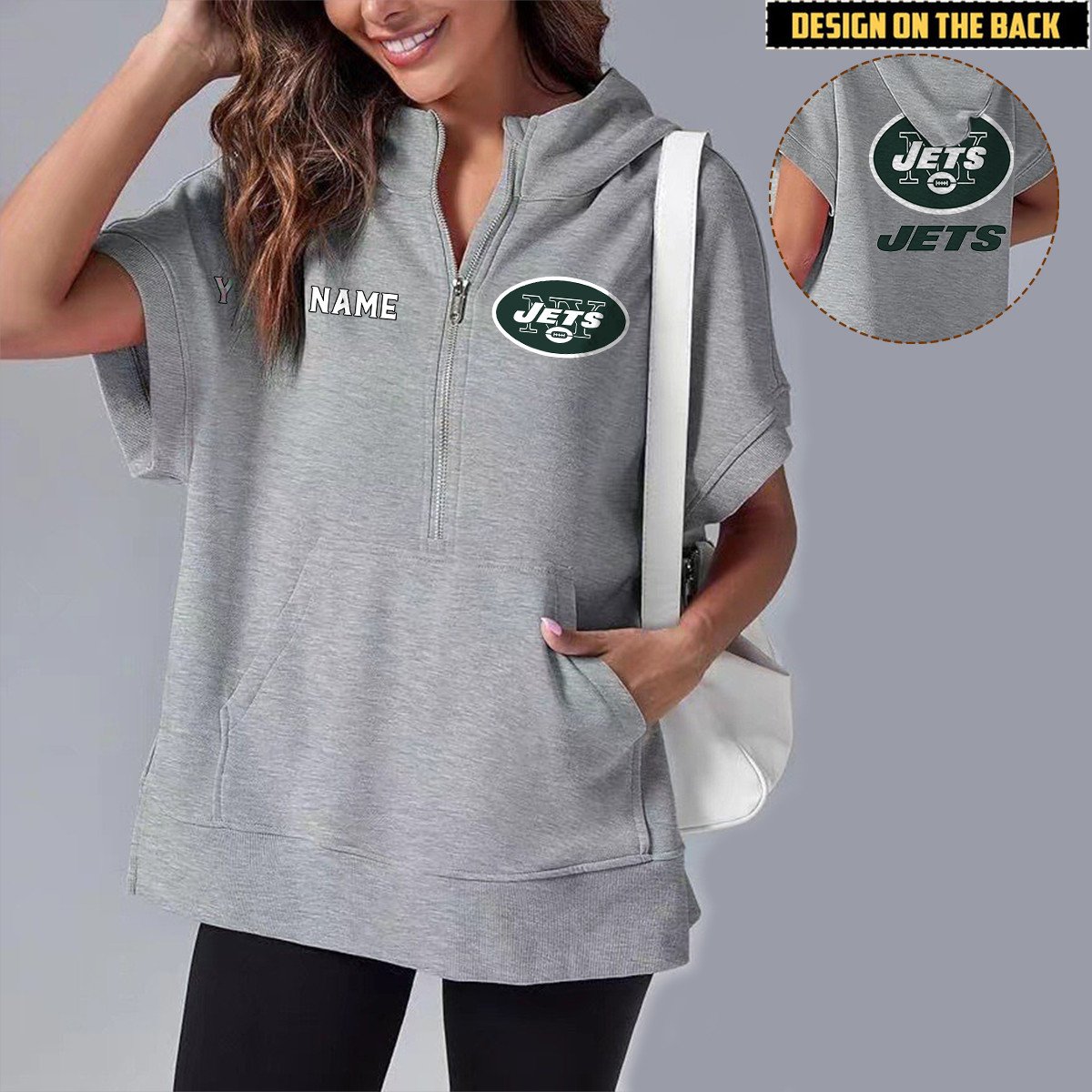 NYJ x NFL Short Sleeve Zip Hoodie DATND TANTD