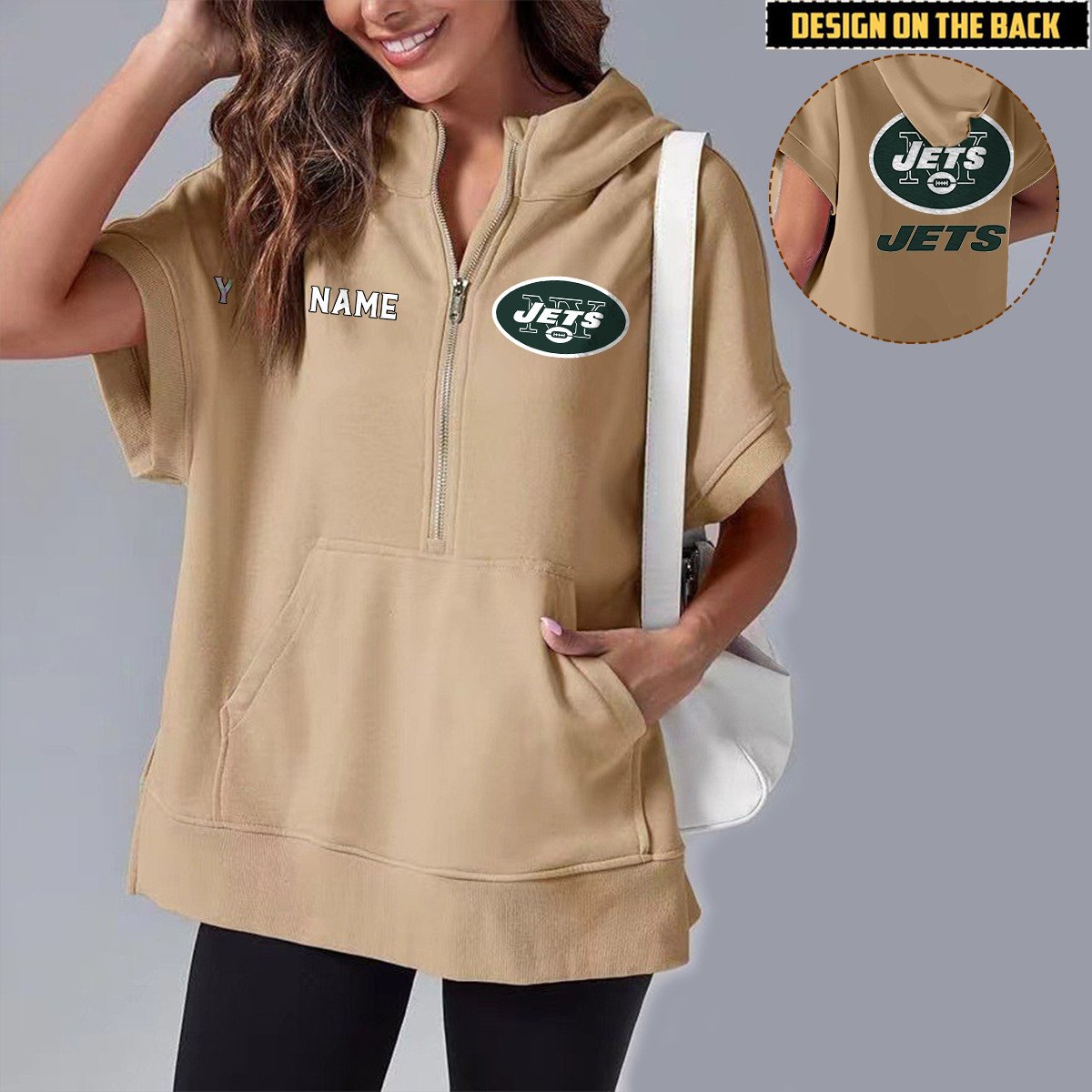 NYJ x NFL Short Sleeve Zip Hoodie DATND TANTD