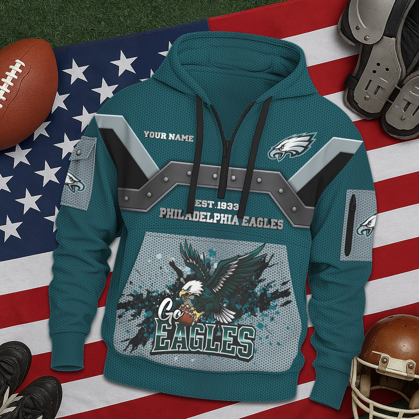 PE Premium NFL 3D Half Zip Hoodie DDT NTL