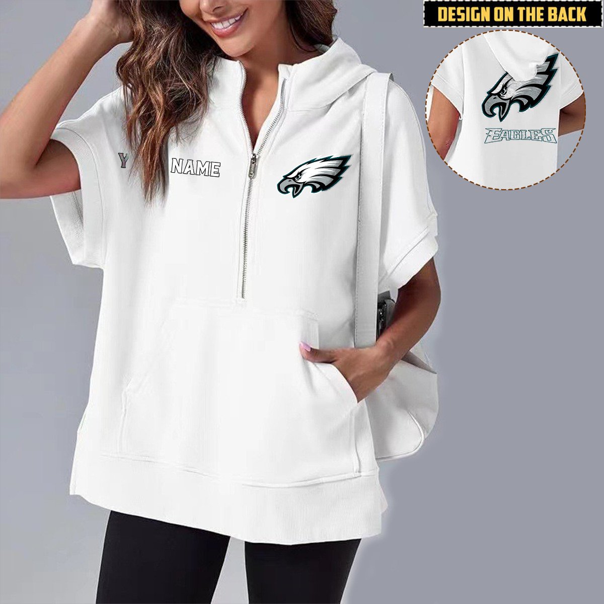 PHI x NFL Short Sleeve Zip Hoodie DATND TANTD