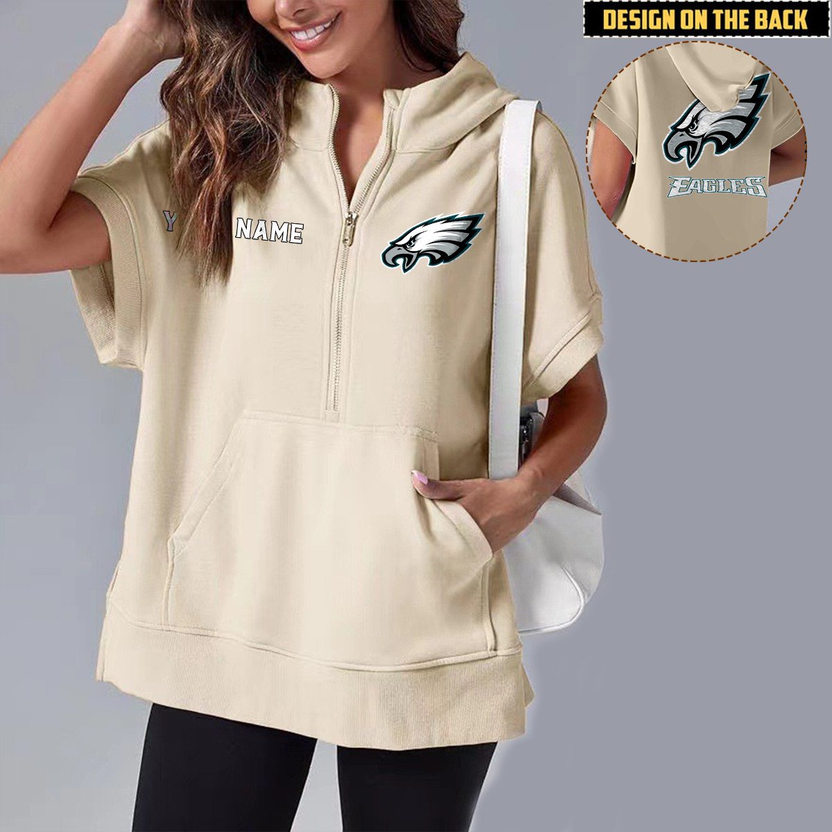 PHI x NFL Short Sleeve Zip Hoodie DATND TANTD