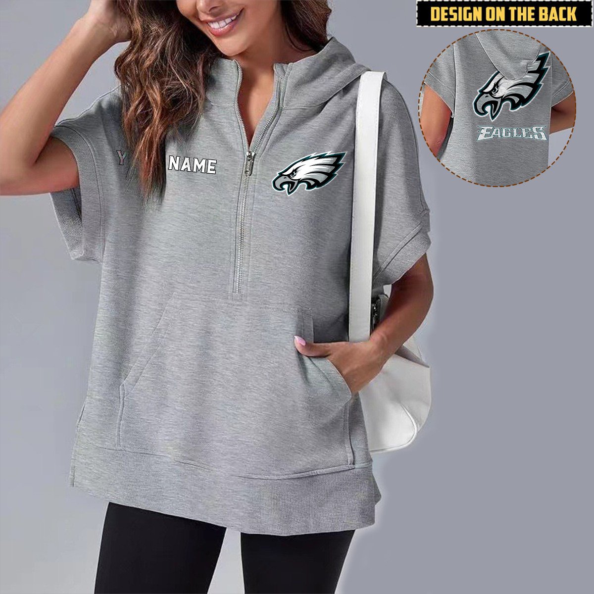 PHI x NFL Short Sleeve Zip Hoodie DATND TANTD