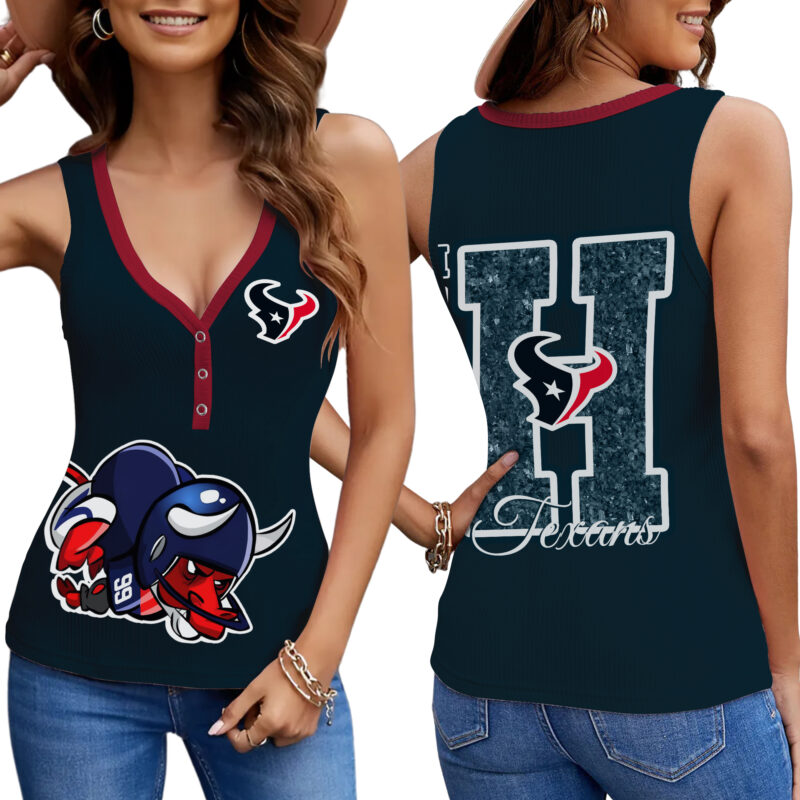 PREMIUM NFL X HOU Women V-Neck Ribbed Tank Top NDT NHM