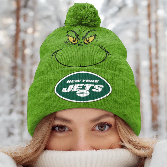 PREMIUM NFL X JET Green Grinch Beanie Hat Christmas Gifts NDT NHM