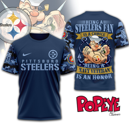 PS Premium NFL Navy Veteran Popeye 3D Shirt DDT CTND