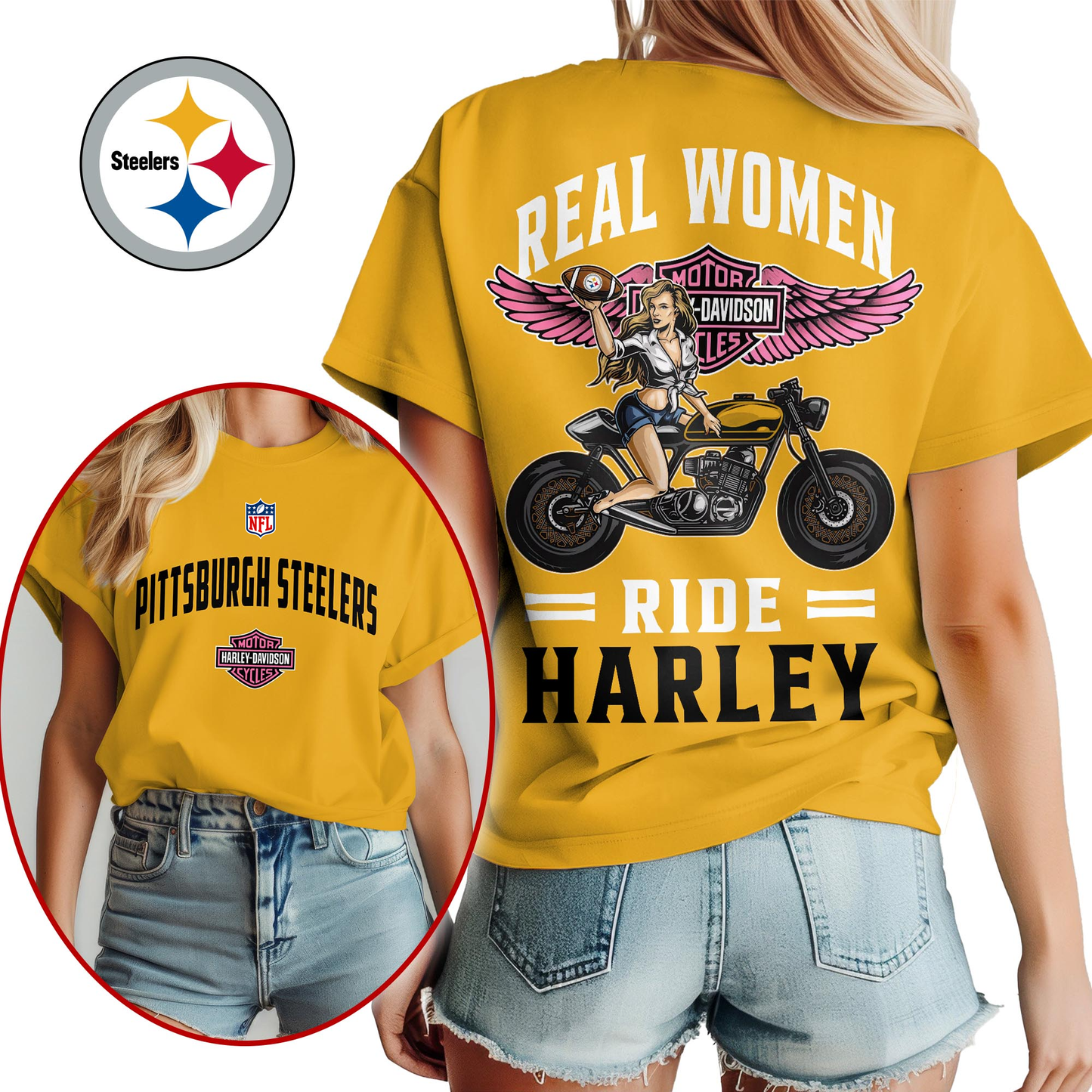 PS Premium NFL Real Women Ride Harley 3D Shirt DDT CTND