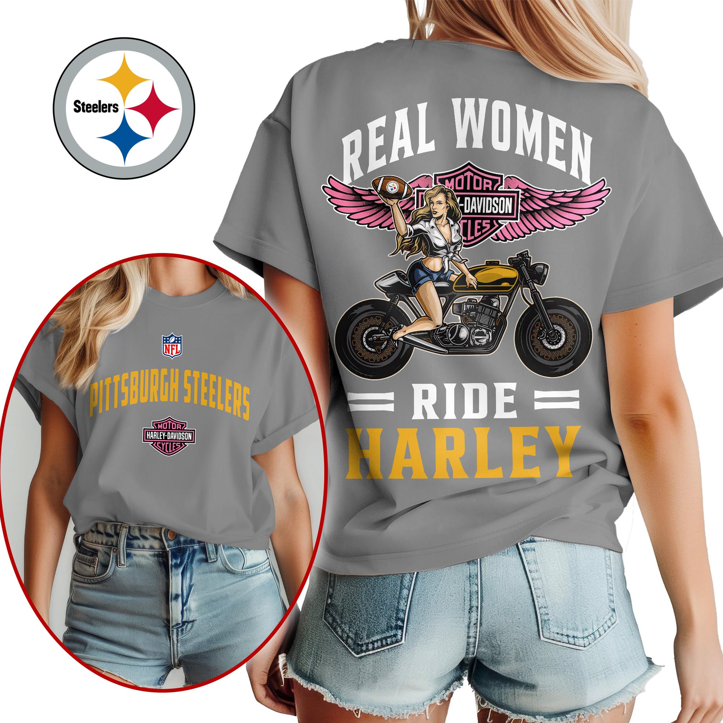 PS Premium NFL Real Women Ride Harley 3D Shirt DDT CTND