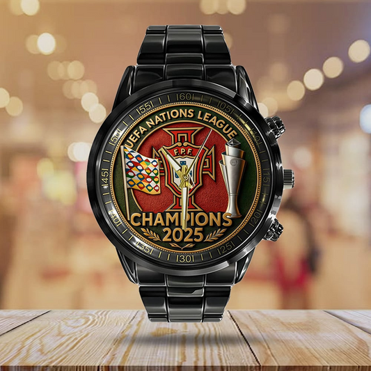 Portugal National Football Team Black Stainless Steel Watch DDTTTV