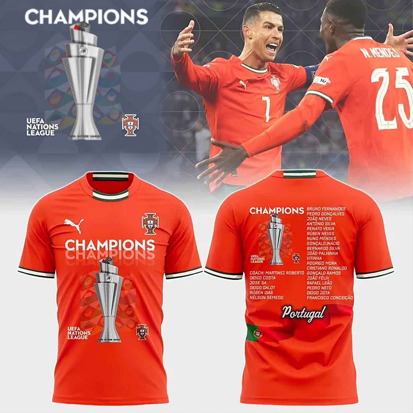 Portugal National Football Team Nations League Winner 2025 V3 Shirt DDTNTL